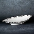 Patera ceramiczna w kształcie łódki ELORA zdobiona na brzegach kółeczkami podkreślonych srebrnym odcieniem - 31 x 14 x 5 cm - biały 1
