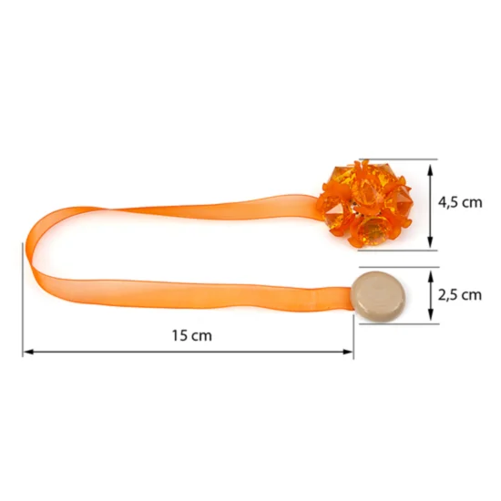 Upinacz dekoracyjny do firan i zasłon z magnesem - 15 cm - pomarańczowy