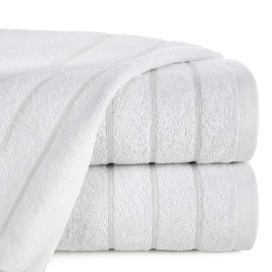 Ręcznik bawełniany DALI z bordiurą w paseczki przetykane srebrną nitką - 50 x 90 cm - biały