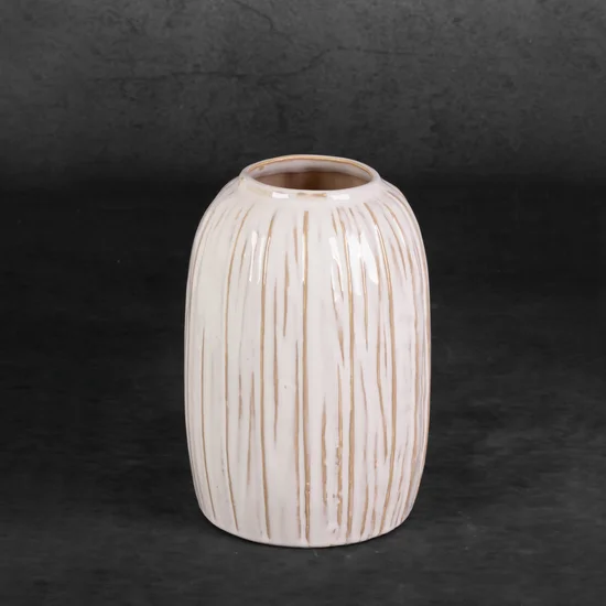 Wazon ceramiczny LIZA z prążkami - ∅ 15 x 22 cm - kremowy
