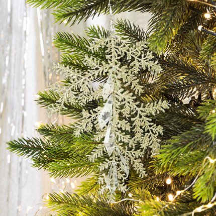 Ozdoba choinkowa - GAŁĄZKA wisząca dekorowana brokatem i kryształami 10 x 25 cm szampański