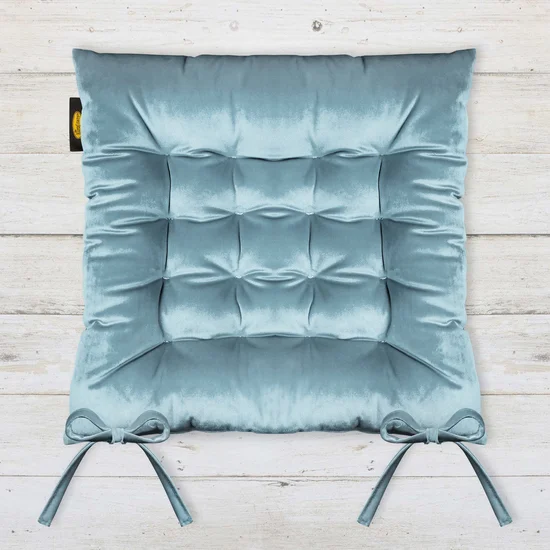 Dwustronna welwetowa poduszka siedziskowa na krzesło z szesnastoma pikowaniami, gramatura 260 g/m2 - 40 x 40 x 6 cm - niebieski