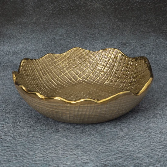 Misa ceramiczna SELMA z wytłaczanym wzorem brązowo-złota - ∅ 20 x 6 cm - brązowy