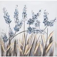 Obraz MEADOW1 ręcznie malowane kwiaty ze złotymi i srebrnymi refleksami - 50 x 50 cm - niebieski 1