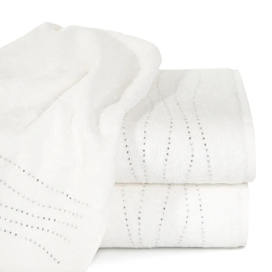 Ręcznik bawełniany z błyszczącymi cyrkoniami - 70 x 140 cm - kremowy