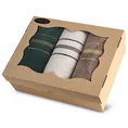 Zestaw prezentowy - 3 szt ręczników z bordiurą w żakardowa paski w kartonowym eko opakowaniu, prezent na każdą okazję - 34 x 24 x 8 cm - butelkowy zielony 1