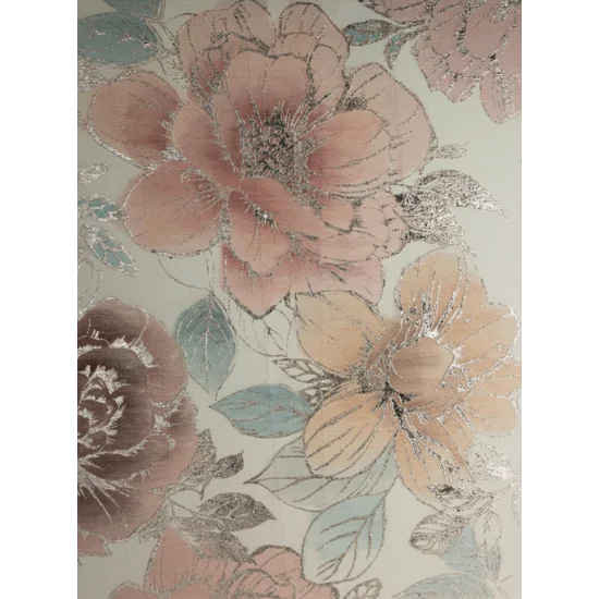 Obraz SILVER ręcznie malowane na płótnie kwiaty z elementami srebra - 90 x 120 cm - różowy