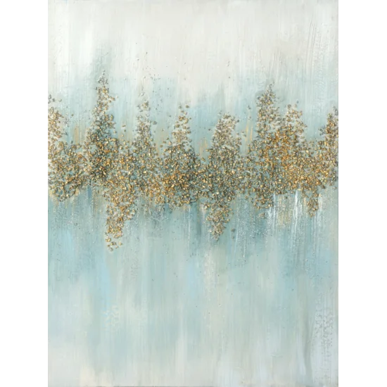 Obraz ABSTRACT  ręcznie malowany na płótnie, z drobnymi złotymi kamykami i brokatem - 60 x 80 cm - jasnoniebieski