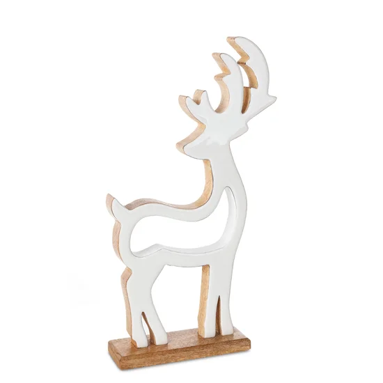 Figurka świąteczna drewniany RENIFER - 18 x 5 x 31 cm - biały