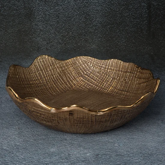 Misa ceramiczna SELMA z wytłaczanym wzorem brązowo-złota - ∅ 30 x 8 cm - brązowy