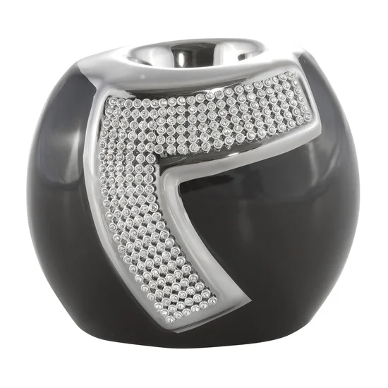 Świecznik ceramiczny NELDA z aplikacją z lśniącymi kryształkami na czarnej szkliwionej powierzchni - 12 x 10 x 10 cm - czarny