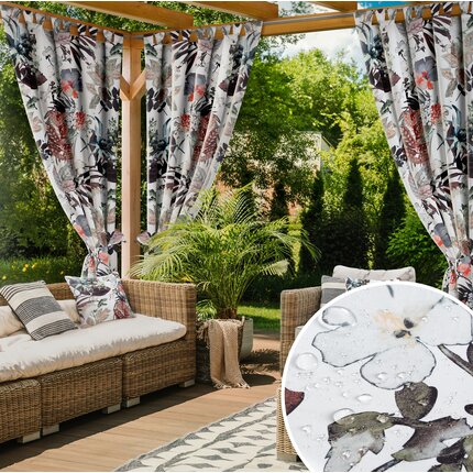 Zasłona biało, pomarańczowa z wodoodpornej tkaniny idealna do ogrodu i na taras 155x220 cm szelki/rzep GARDEN 155 x 220 cm biały,pomarańczowy szelki/rzepy | Eurofirany