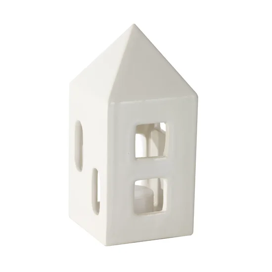 Świecznik ceramiczny REMIA w formie domku - 7 x 7 x 15 cm - biały