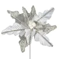 Świąteczny kwiat dekoracyjny z dwóch rodzajów tkanin zdobiony dżetami i koralikami - ∅ 26 cm - biały 2