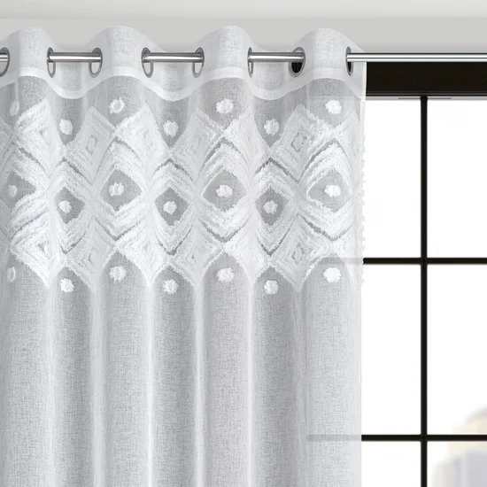 Dekoracja okienna ESTERA z miękkim trójwymiarowym wzorem w stylu boho - 140 x 250 cm - biały