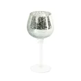 Świecznik szklany VERRE na wysmukłej nóżce ze srebrzystym kielichem - ∅ 9 x 20 cm - biały 1