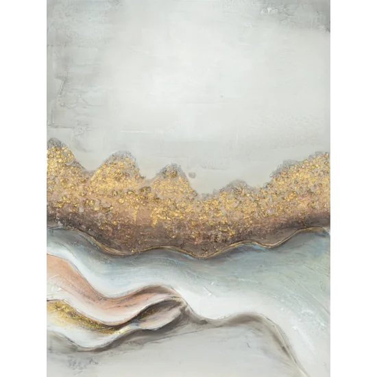 Obraz WAVE abstrakcyjny, ręcznie malowany na płótnie - 60 x 80 cm - złoty