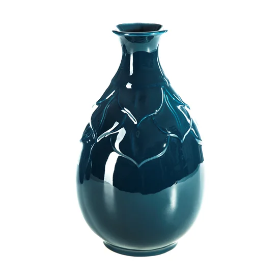 Wazon ceramiczny BILL ze zdobieniem w formie liści - ∅ 20 x 35 cm - niebieski