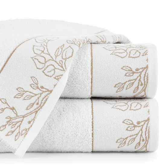 LIMITED COLLECTION ręcznik BLANCA z miękkiej bawełny z żakardową bordiurą z motywem roślinnym MAGIA BIELI - 50 x 90 cm - biały