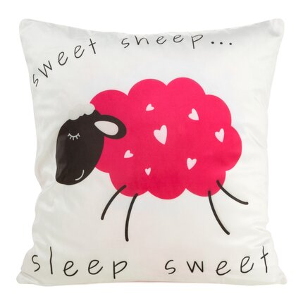 DESIGN 91 Poszewka welwetowa KIDS 3 z motywem słodkich baranków 45 x 45 cm biały,różowy | Eurofirany