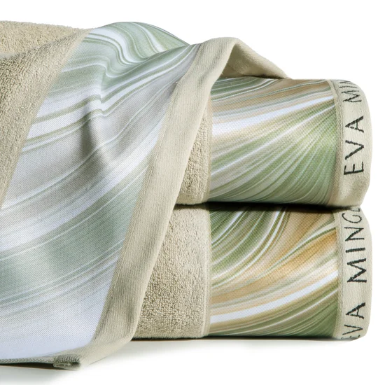 EVA MINGE Ręcznik SOPHIA z bordiurą zdobioną designerskim nadrukiem - 70 x 140 cm - beżowy