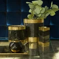 Świecznik ceramiczny czarno-złoty z wytłaczanym geometrycznym wzorem - ∅ 11 x 23 cm - czarny 6
