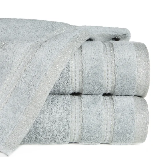 Ręcznik z welurową bordiurą przetykaną błyszczącą nicią - 50 x 90 cm - stalowy