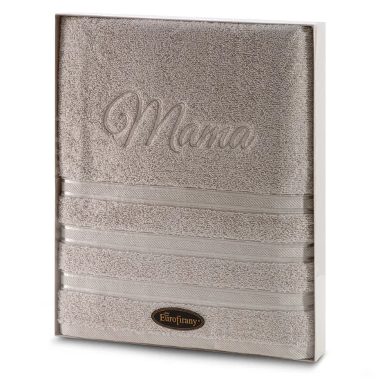 Zestaw prezentowy -  ręcznik z haftem MAMA - 29 x 34 x 5 cm - beżowy