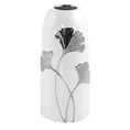 Wazon ceramiczny BILOBA z motywem liści miłorzębu biało-srebrny - ∅ 13 x 30 cm - biały 1