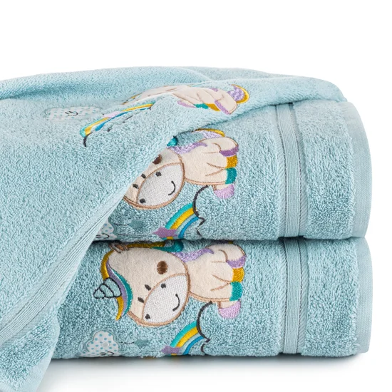 Ręcznik BABY z naszywaną aplikacją z jednorożcem - 70 x 140 cm - niebieski