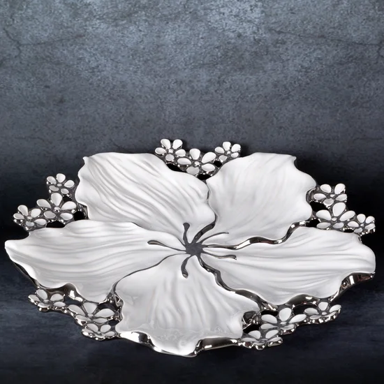 Patera dekoracyjna SIENA okrągła biała z drobnymi kwiatuszkami - ∅ 34 x 4 cm - biały