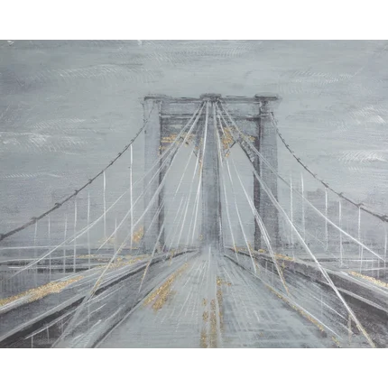 Obraz BROOKLYN ręcznie malowany na płótnie ze złotymi elementami Obraz BROOKLYN ręcznie malowany na płótnie ze złotymi elementami - 100 x 80 cm