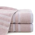 Ręcznik z żakardową bordiurą w pasy - 70 x 140 cm - pudrowy 1