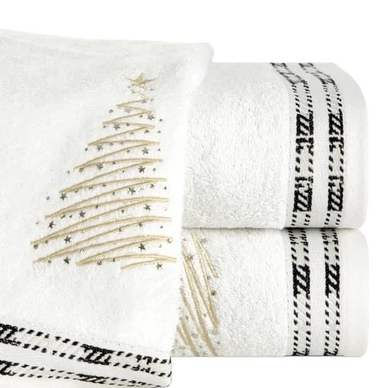 Ręcznik świąteczny EVE bawełniany z haftem z choinką i kryształkami - 70 x 140 cm - biały