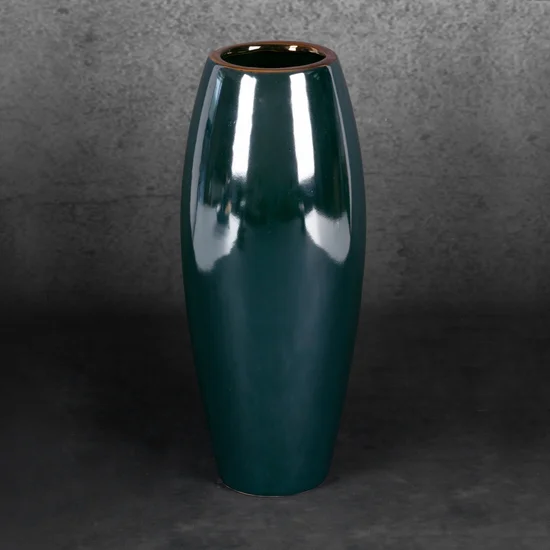 Wazon ceramiczny AMORA 2 o lśniącej powierzchni ze złotym detalem - ∅ 12 x 30 cm - zielony