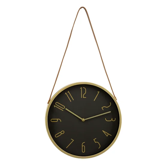 Dekoracyjny zegar ścienny wiszący na pasku - 30 x 4 x 30 cm - czarny