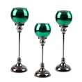 Świecznik bankietowy szklany FIBI  na wysmukłej metalowej  nóżce ze szklanym kloszem - ∅ 12 x 30 cm - zielony 2