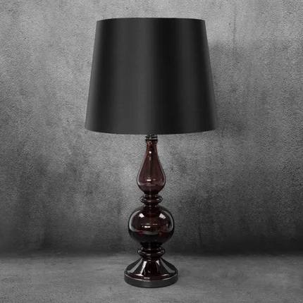 Lampa stołowa ALMA na szklanej podstawie z abażurem z połyskującej tkaniny Lampa stołowa ALMA na szklanej podstawie z abażurem z połyskującej tkaniny - 28 x 36 x 70 cm