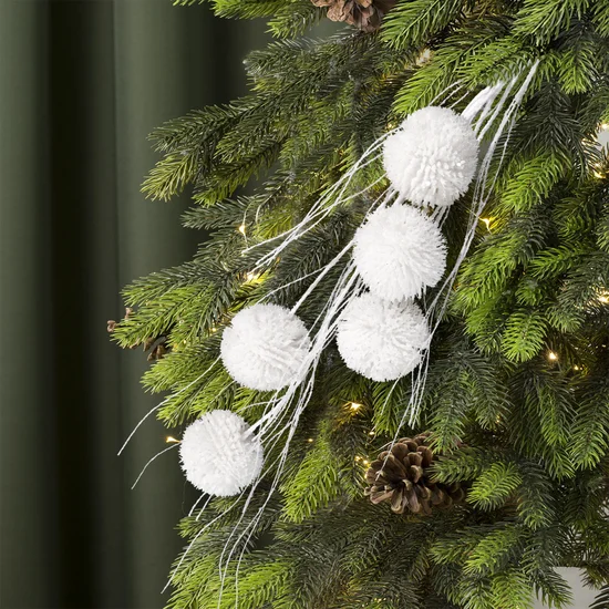Zimowa gałązka dekoracyjna z kulkami - długość 94 cm - biały