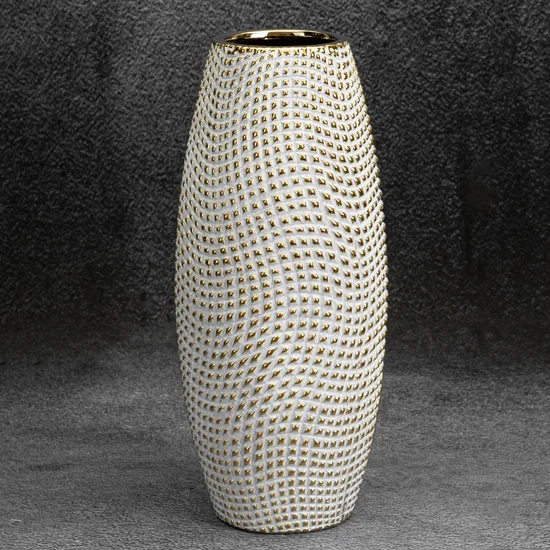 Wazon ceramiczny VERDA  z drobnym wytłaczanym wzorem - ∅ 14 x 30 cm - biały