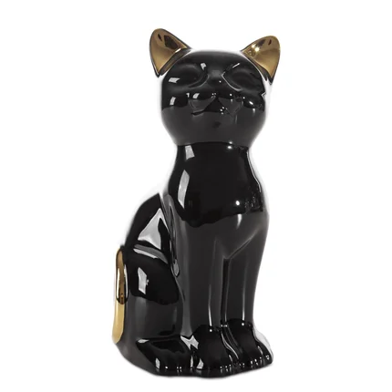 Kot figurka dekoracyjna ceramiczna czarno-złota Kot figurka dekoracyjna ceramiczna czarno-złota - 11 x 9 x 20 cm