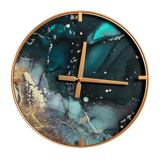 Dekoracyjny zegar ścienny w stylu nowoczesnym ze szkła i metalu - 60 x 5 x 60 cm - turkusowy