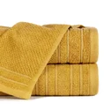 Ręcznik z welurową bordiurą przetykaną błyszczącą nicią - 30 x 50 cm - musztardowy 1