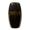 Wazon ceramiczny z nadrukiem złotej ważki - 13 x 9 x 25 cm - czarny 2
