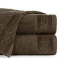 Ręcznik KAMELA bawełniany z bordiurą z geometrycznym ornamentem utkanym srebrną nicią - 50 x 90 cm - brązowy 1