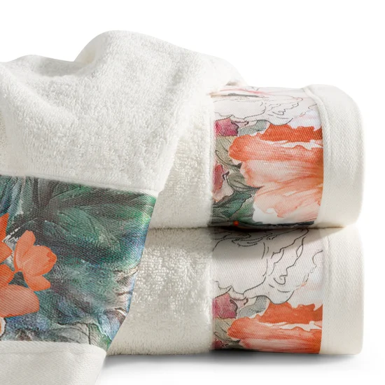 EUROFIRANY PREMIUM Ręcznik CHLOE z bordiurą z kwiatowym nadrukiem - 50 x 90 cm - kremowy