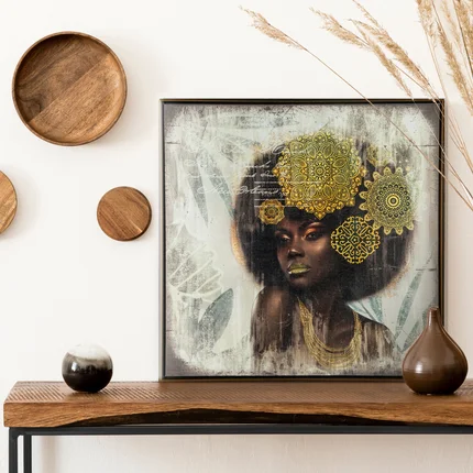 Obraz AFRO 2 nadruk na płótnie w ciemnej ramie Obraz AFRO 2 nadruk na płótnie w ciemnej ramie - 60 x 60 cm