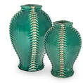 Ceramiczny wazon dekoracyjny z wytłaczanym wzorem turkusowo-złoty - 21 x 21 x 38 cm - turkusowy 2