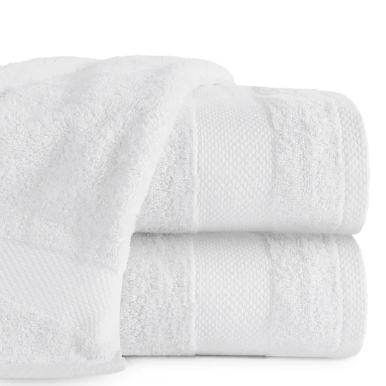 Ręcznik LORITA 70X140 cm bawełniany z żakardową bordiurą w stylu eko - 70 x 140 cm - biały