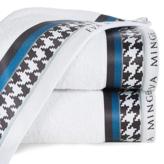EVA MINGE Ręcznik EVA 8 z puszystej bawełny z bordiurą zdobioną designerskim nadrukiem - 50 x 90 cm - biały
